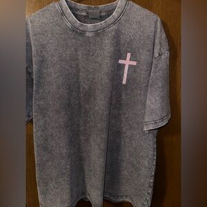 Gray T-Shirt with Pink Cross Design